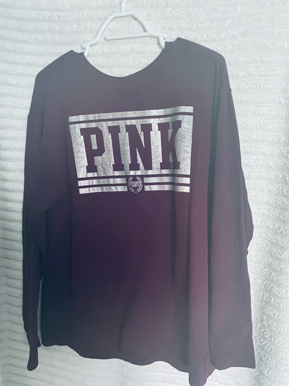 Victoria's Secret PINK Long-Sleeve Sweatshirt in Deep Plum with Silver Logo